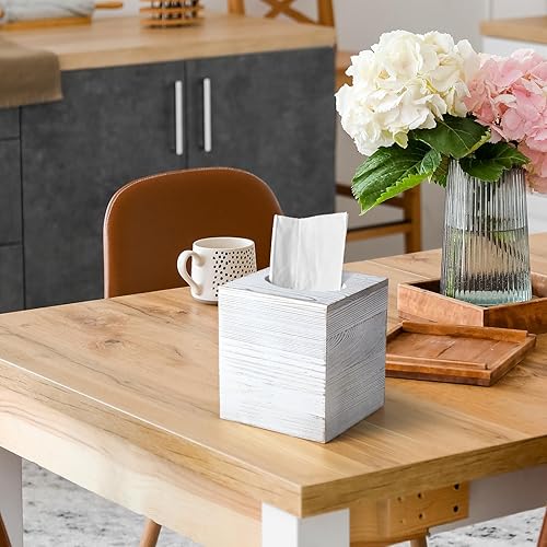 Miniatura 9 de ALELION Caja de pañuelos cuadrada  Soporte para caja de pañuelos de madera de acacia para mesitas de noche de mesa, baño y oficina, cubierta