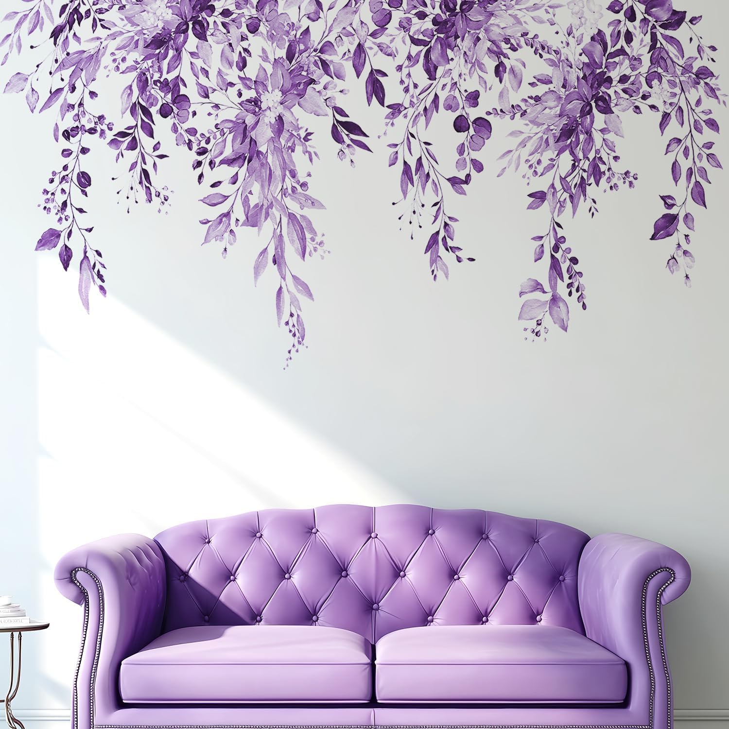 Purple Plants Leaves Wall Decals Peel and Stick, Floral Flowers Wall Stickers, Removable Vine Home Decor Art for Bedroom Living Room Classroom Office