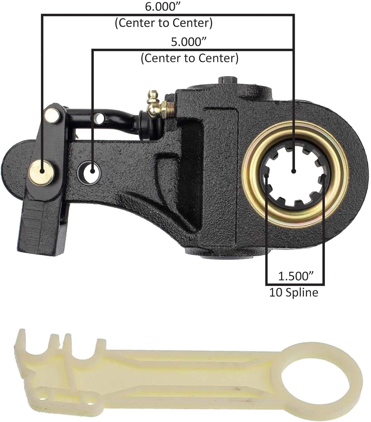 World American WA21103 Air Brake Automatic Slack Adjuster 1.5"-10 Spline Fit Heavy-Duty Trucks 5.0"-6.0" Straight Arm Crewson Style, Compatible for Freightliner, Mack, Replaces Meritor, Euclid, Haldex