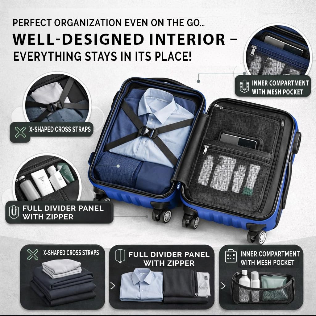 POSH Valigia Grande in ABS - Volume interno 100L - Rigida e leggera 3,7 kg 75x50x30 cm - Bagaglio da viaggio con chiusura a combinazione - Ruote girevoli a 360° - Ideale per viaggi di 14 giorni