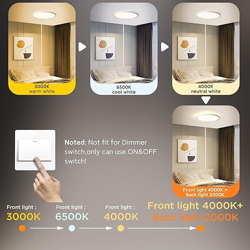 Miniatura 67 de TALOYA Lámpara de techo LED negra de 10 pulgadas, montaje empotrado, CCT 5 en 1 seleccionable (3000K/3500K/4000K/5000K/6500K), 2000LM 0.94 pulgadas