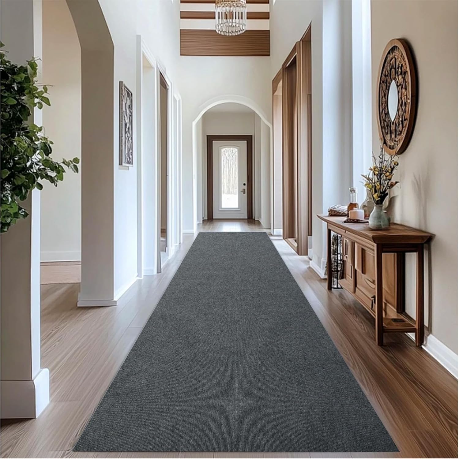 tonchean Commercial Indoor Outdoor Rug,4FT x 10FT Runner Rug for Hallways Non Slip TPE Rubber Backed, Long Entryway Area Runner for Kitchen Balconies Living Room Dining Room Decks Patio(Gray)