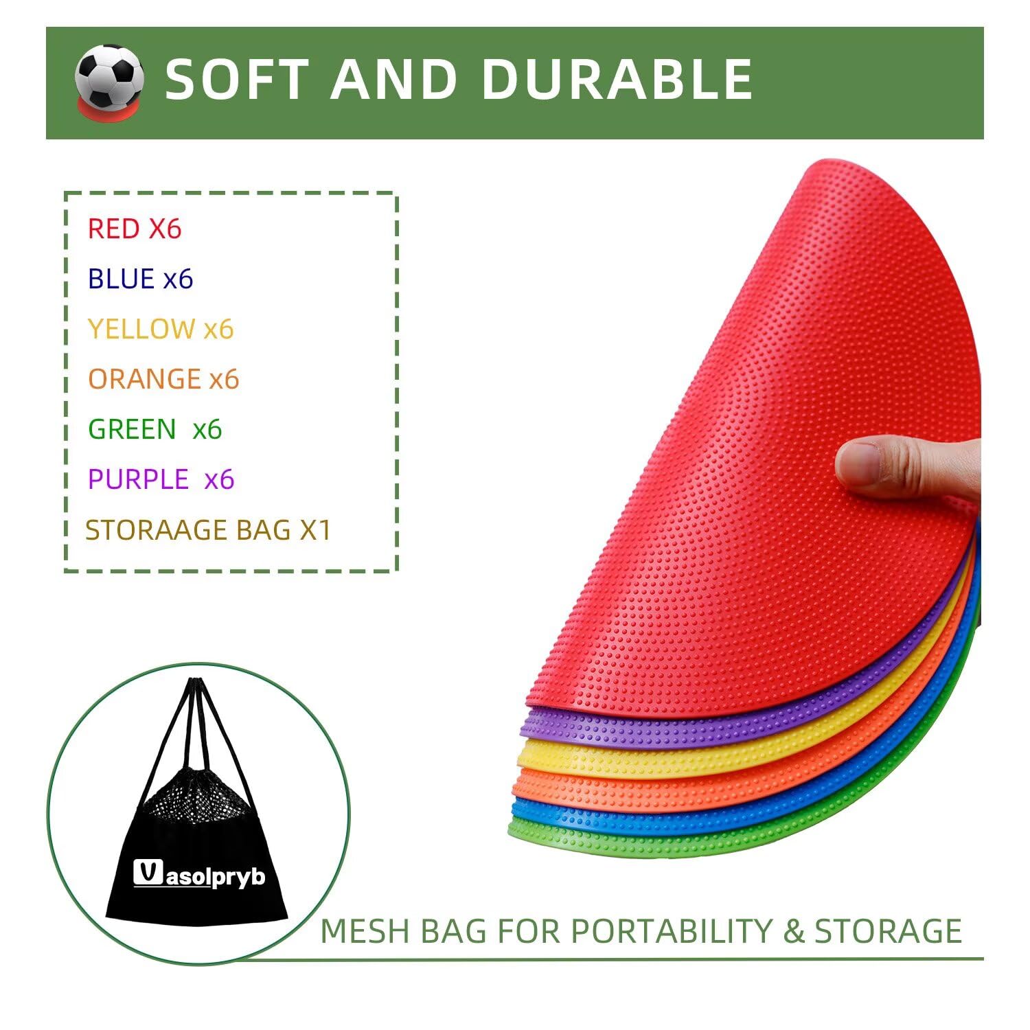 Marqueurs de sol en caoutchouc antidérapant de 12,9 cm - Cônes plats en polyéthylène pour salle de classe, danse, sport, football, basket-ball, vitesse et agilité (6 couleurs)