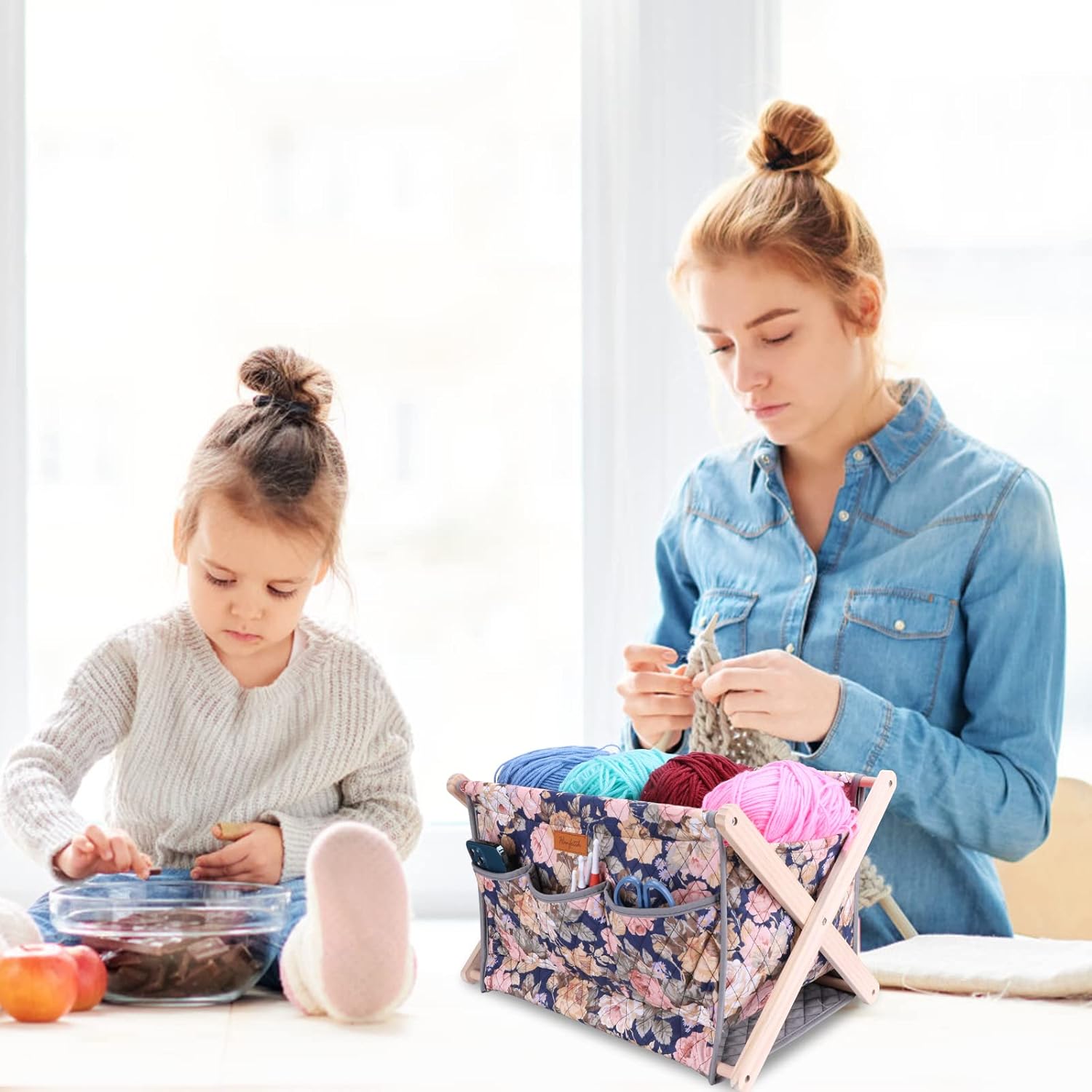 Yarn Caddy Large Size Yarn Storage Organizer for Yarn Skeins-Organizer for Crochet Hooks Knitting Needles Other Accessories (Peony Easy Assembly)