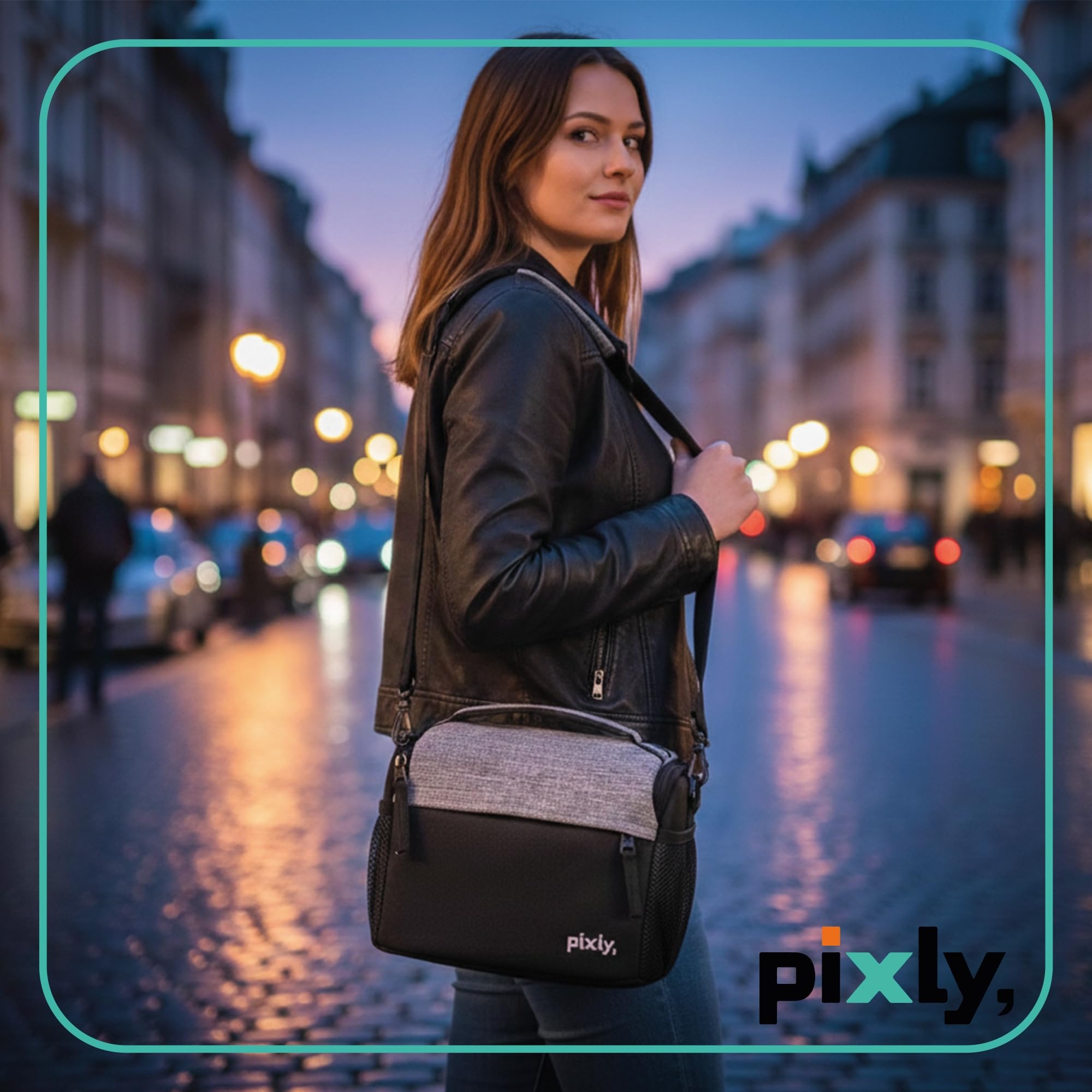 pixly® Torba na aparat fotograficzny na lustrzanki i aparaty systemowe, wyściełana torba na aparat z ochroną przeciwdeszczową, mała torba na aparat fotograficzny, elastyczna, kompaktowa torba na