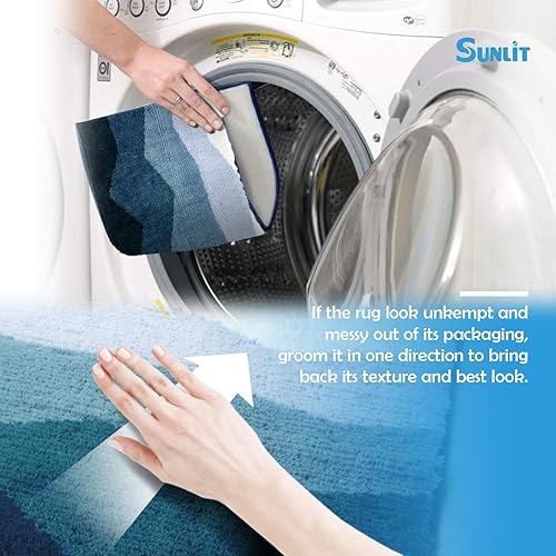 Miniatura 7 de Sunlit Juego de tapetes de baño de 17 x 24 pulgadas, color azul degradado, antideslizantes, absorbentes, suaves, de secado rápido, lavables a