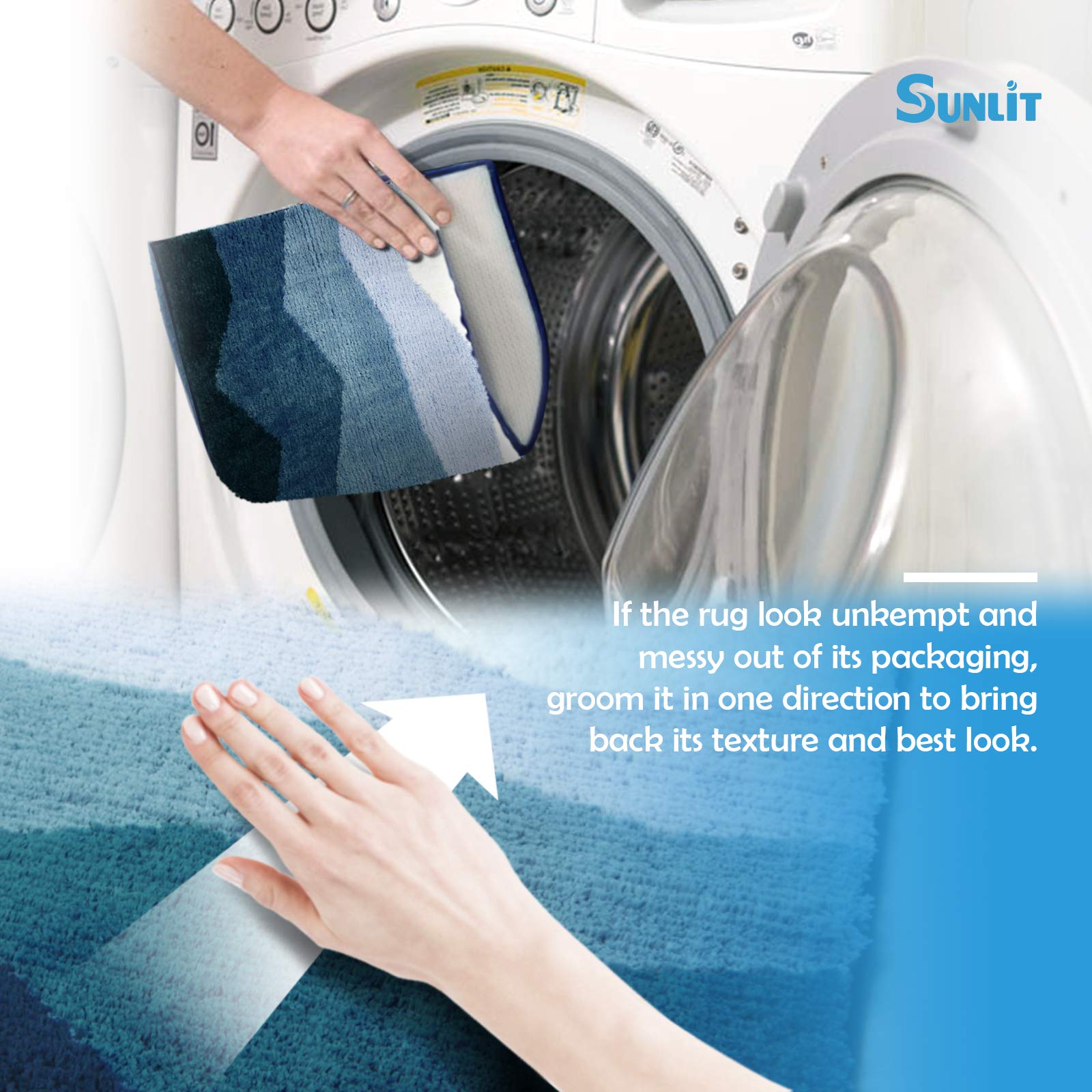 Set di tappetini da bagno blu antiscivolo, assorbenti e morbidi, lavabili in lavatrice (set da 2 a 50,8 x 76,2 cm)