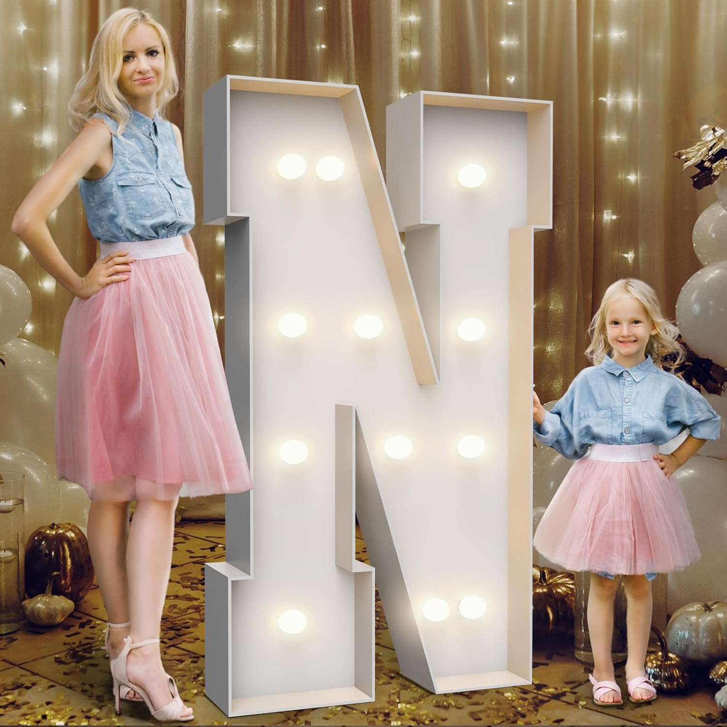 4FT Marquee Light Up Letters N,Party Decoration Large Marquee Light Up Letters with Weighted Water Bag,Pre-cut Foam Board Set Can Be Used for Birthdays,Weddings,Baby Anniversaries Letters N White 4ft