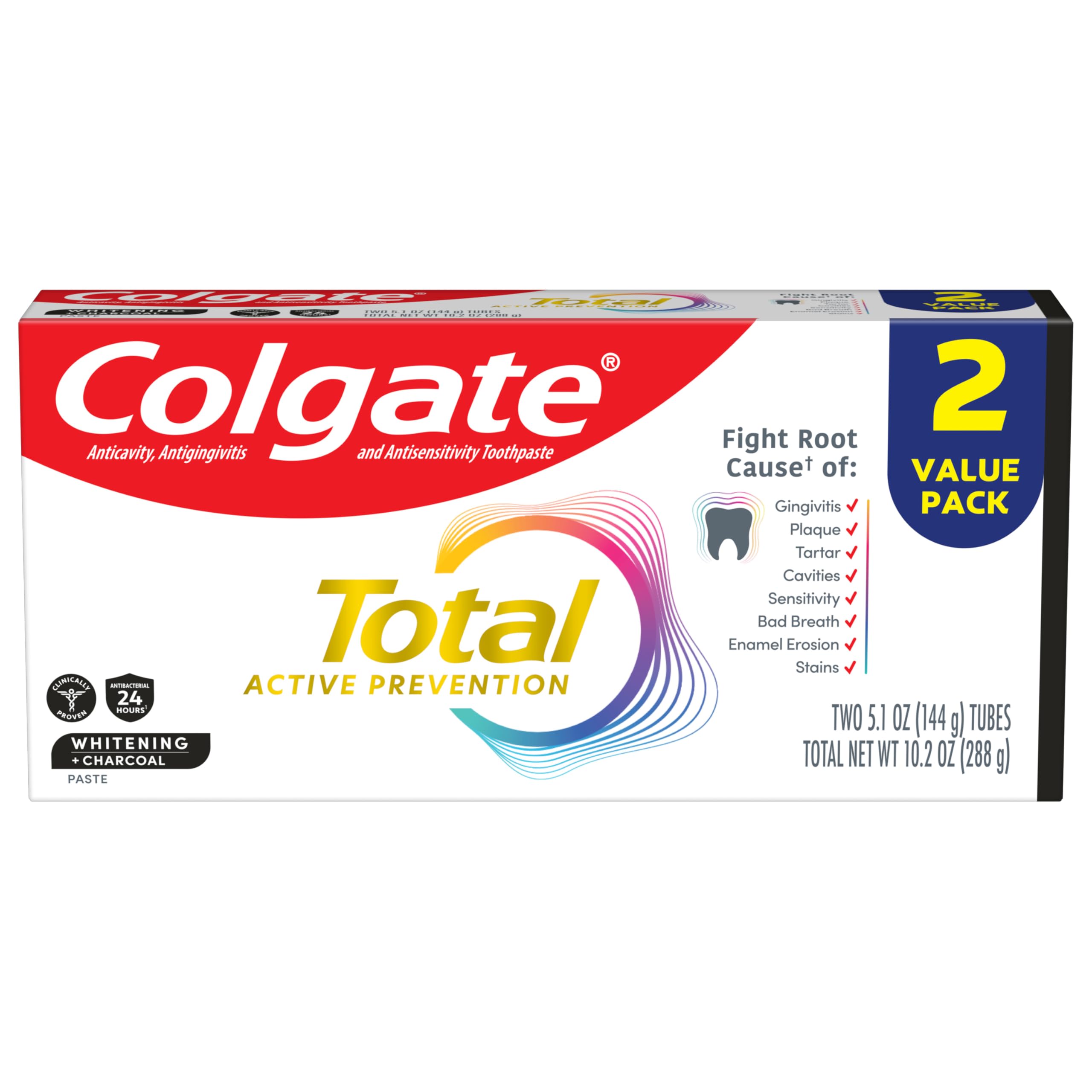 Colgate Total Active Prevention Whitening and Charcoal Toothpaste Whitening Anticavity Toothpaste with Charcoal and Fluoride Clinically Proven to