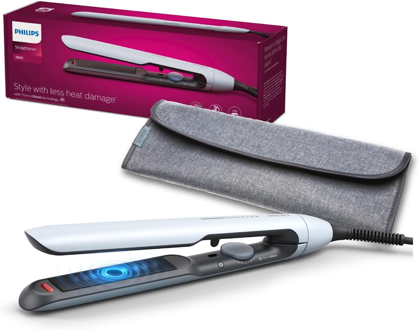 Philips 5000 Series Hair Straightener with ThermoShield Technology in White [Model BHS520/00]