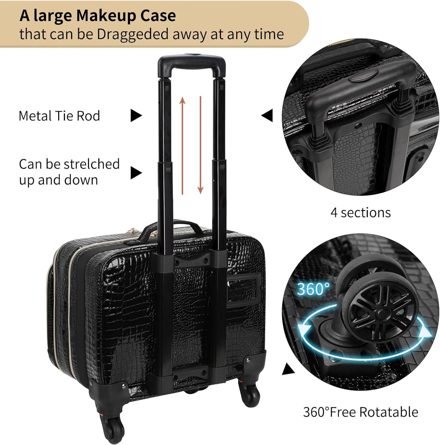 OCHEAL Rolling Makeup Train Case,with 7 Pcs Clear Makeup Bags, 18" Carry On Travel Cosmetic Organizer Suitcase,Extra Large Storage Trolley Makeup Case On Wheels for Hairstylist Cosmetology Artist