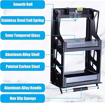 pull down shelf, High Cabinet Pull Down Shelves for Seasoning Bottles, Space Saving Drop Down Lift Basket Spice Organizer(D 20cm/7.9in,W 45cm/17.7in)