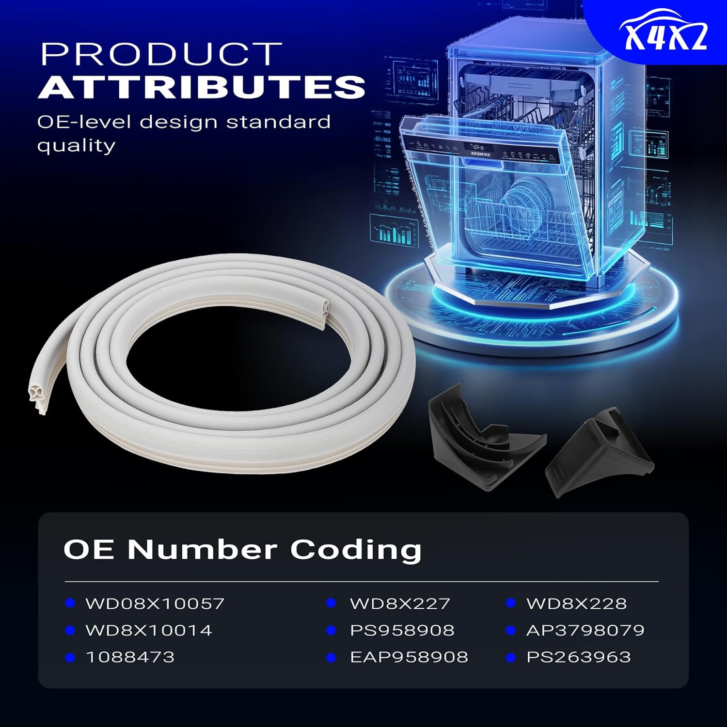 WD08X10057 Dishwasher Door Gasket Seal with Right WD8X227 & Left WD8X228 Corner Baffle Compatible With G-E Ken-more Dishwasher WD08X10014 1088473 AP3798079 EAP958908 PS958908 PS263963