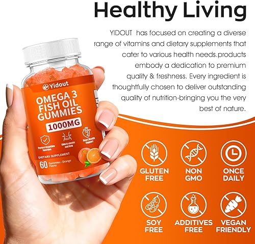 Miniatura 7 de Gomitas de aceite de pescado Omega 3, delicioso sabor a naranja, suplementos de gomitas de aceite de pescado para articulaciones, salud cardíaca y