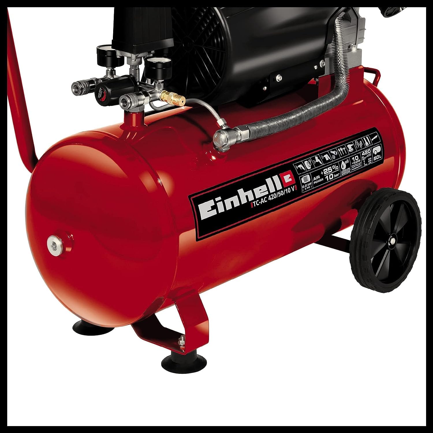 Einhell Kompressor TC-AC 420/50/10 V (2200 W., max. 10 bar, 50 l-Tank, 420 l/min Ansaugleistung, Motordrehzahl 2850 min^-1, Druckminderer, Manometer, Ölschmierung)