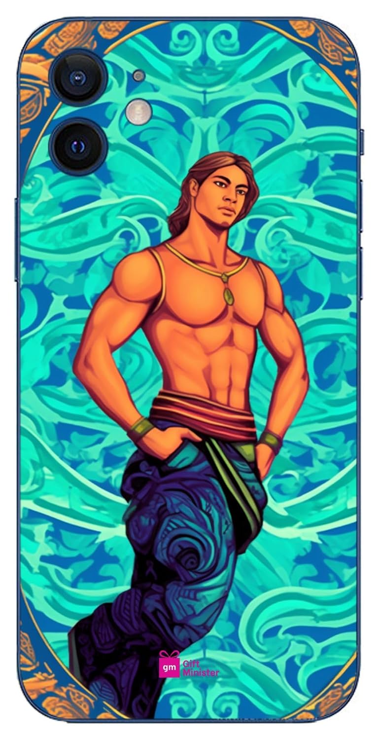 Gift Minister Silicone Designer Cover for Apple iPhone 12 Steel Blueback – Cartoonish Moroccan Model Handsome Boy Pack Abs Bright Marble Pattern Underwater Water Theme Doodle Shockproof 1Pcs 1699J