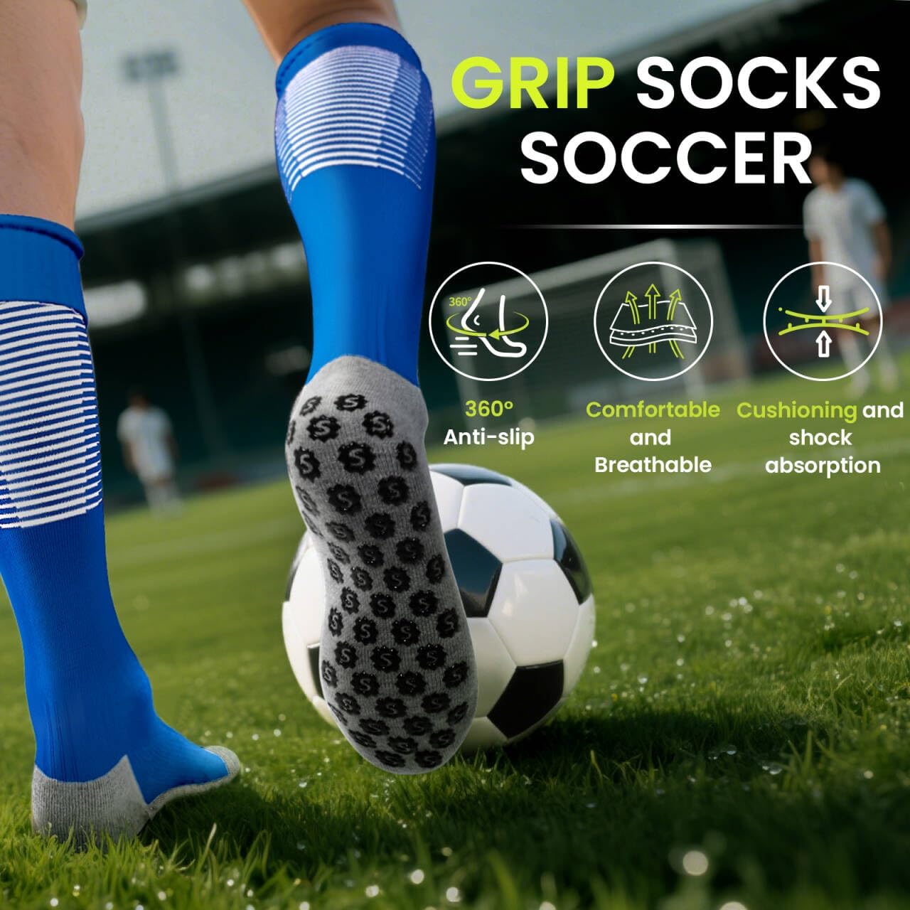 Supertrip 3 Pairs Grip Socks Soccer for Youth Kids,Anti Slip Knee High Sport Socks - Football Basketball - Image 5