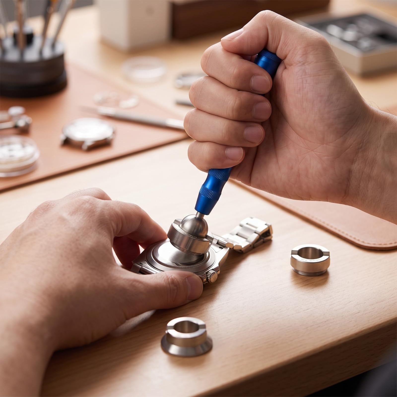 Harilla Abridor de Tapas de Reloj Herramienta Ajustable Llave de Fondo Extractor de Acero Inoxidable con Cabezales Intercambiables y Agarre Firme Adecuado