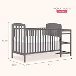 Dream On Me Anna 3-in-1 Convertible Full-Size Baby Crib & Changer with Storage in Steel Grey, GreenGuard Gold & BSA, Pinewood, Converts to Day & Toddler Bed, 3 Mattress Heights, 1″ Changing Pad