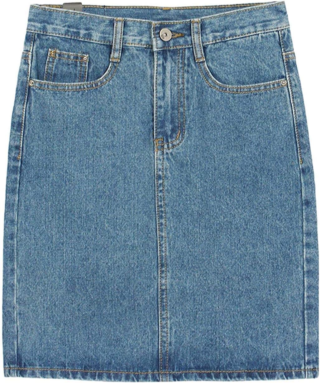 chouyatou Women's Basic Five-Pocket Rugged Wear Denim Pencil Skirt with Slit