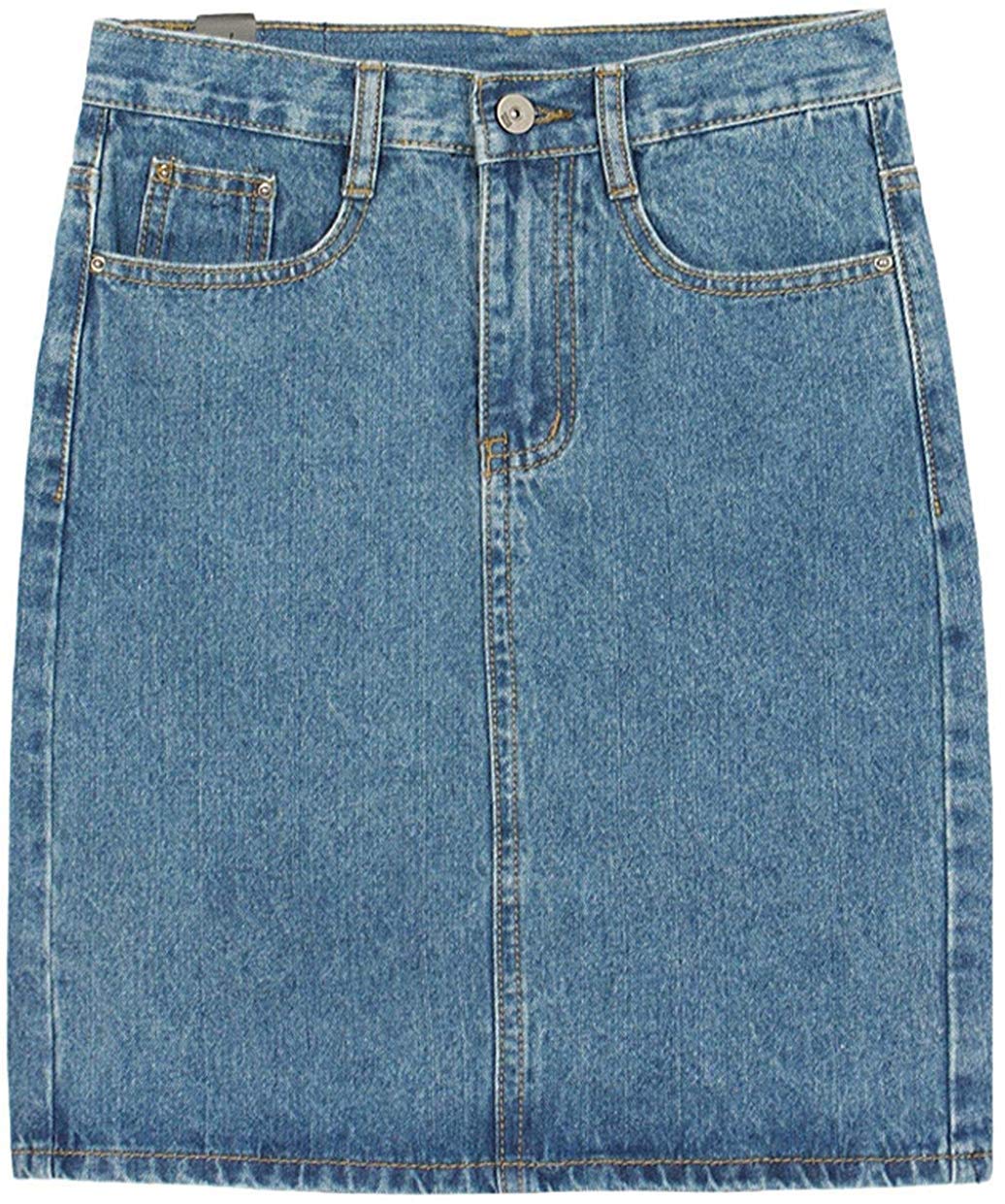chouyatou Womens Basic Five-Pocket Rugged Wear Denim Pencil Skirt with Slit
