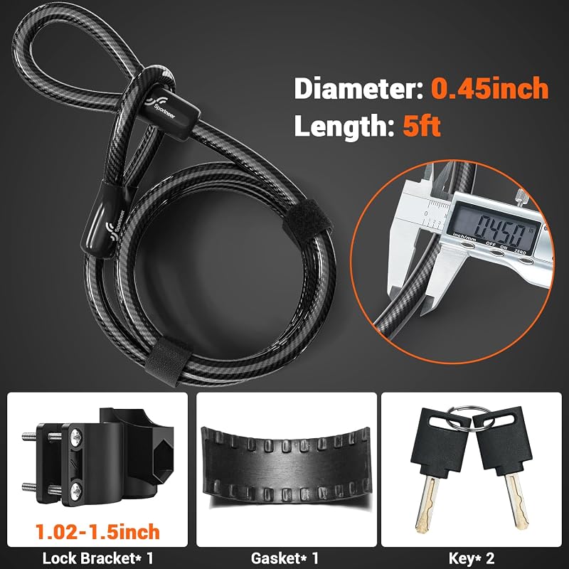 Sportneer U-Lock 17mm Kerékpárzár Kábellel - Országúti, Hegyi és E-Bike Zárhoz