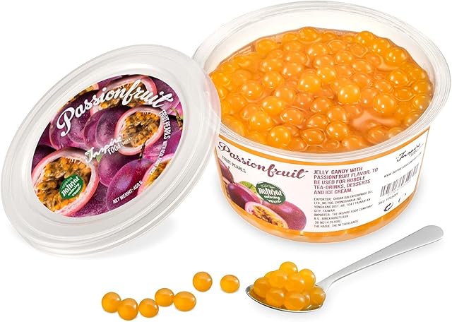 The Inspire Food Company Popping Boba Pearls for Bubble Tea - 450gm | Passionfruit | Bursting Pearls Bubble | Real Fruit Juice For Dessert,Smoothie | 100% Vegan & Glutenfree, No Artificial Colors