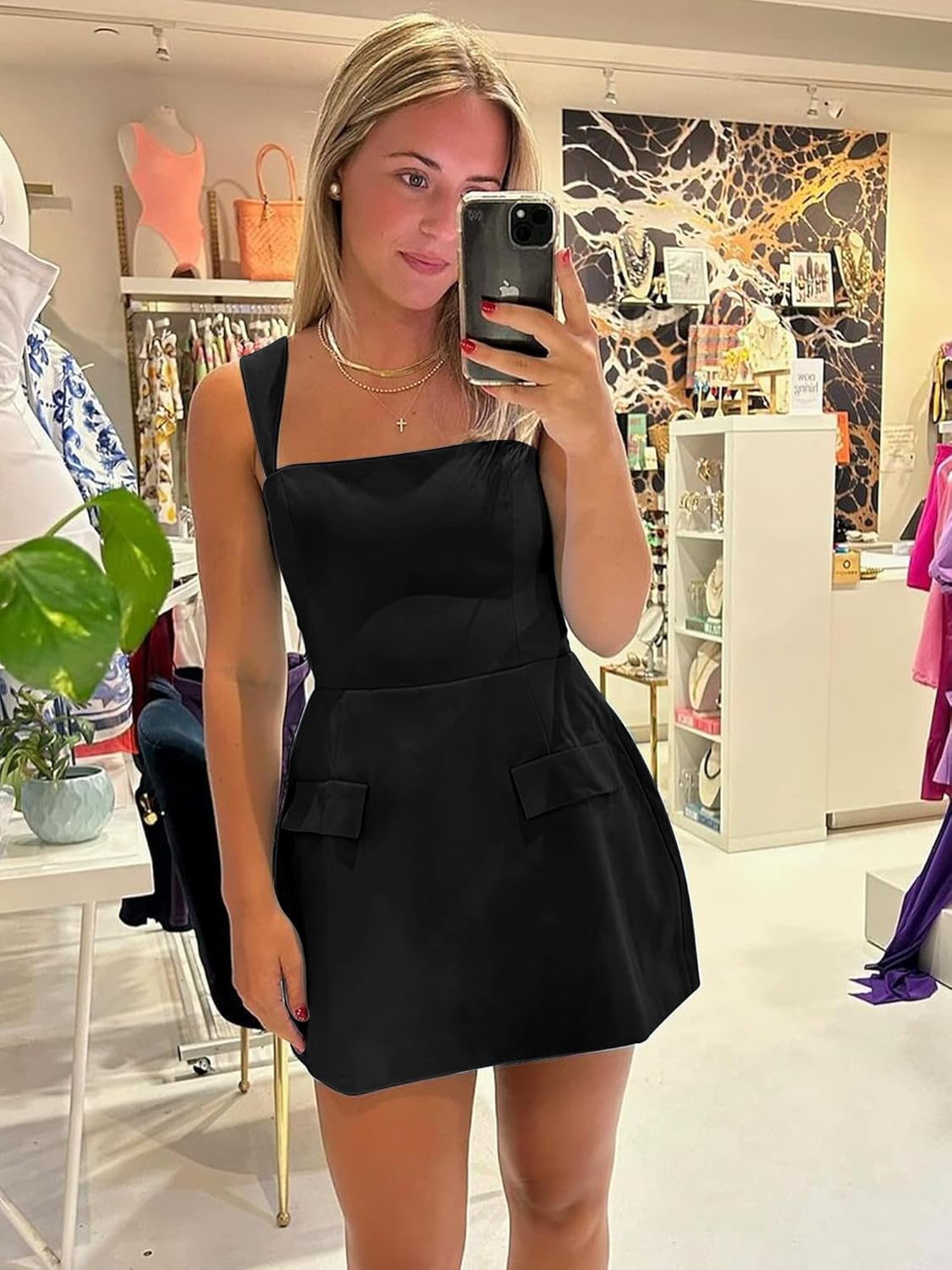 BORIFLORS Women's Sexy Square Neck Bodycon Mini Dresses Sleeveless A Line Party Short Dress - Image 5