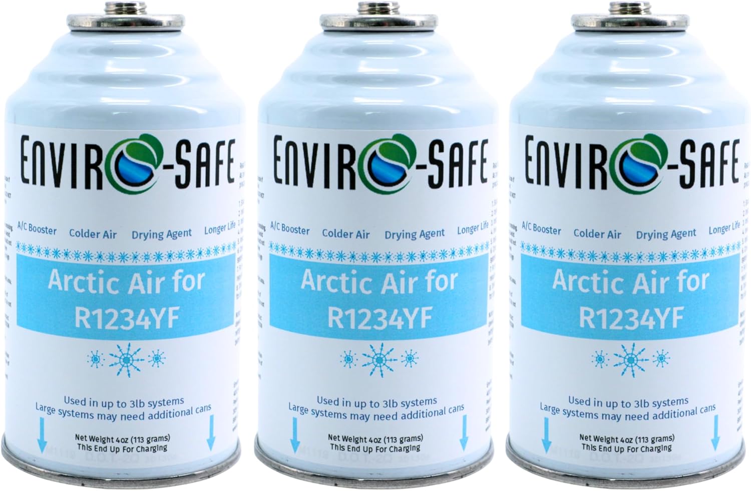 ENVIRO-SAFE Arctic Air for R1234YF — A/C Booster | Colder Duct Temps, Helps Prevent Corrosion, Improves Heat Transfer | 3 Pack for R1234YF Systems (Cans Only)