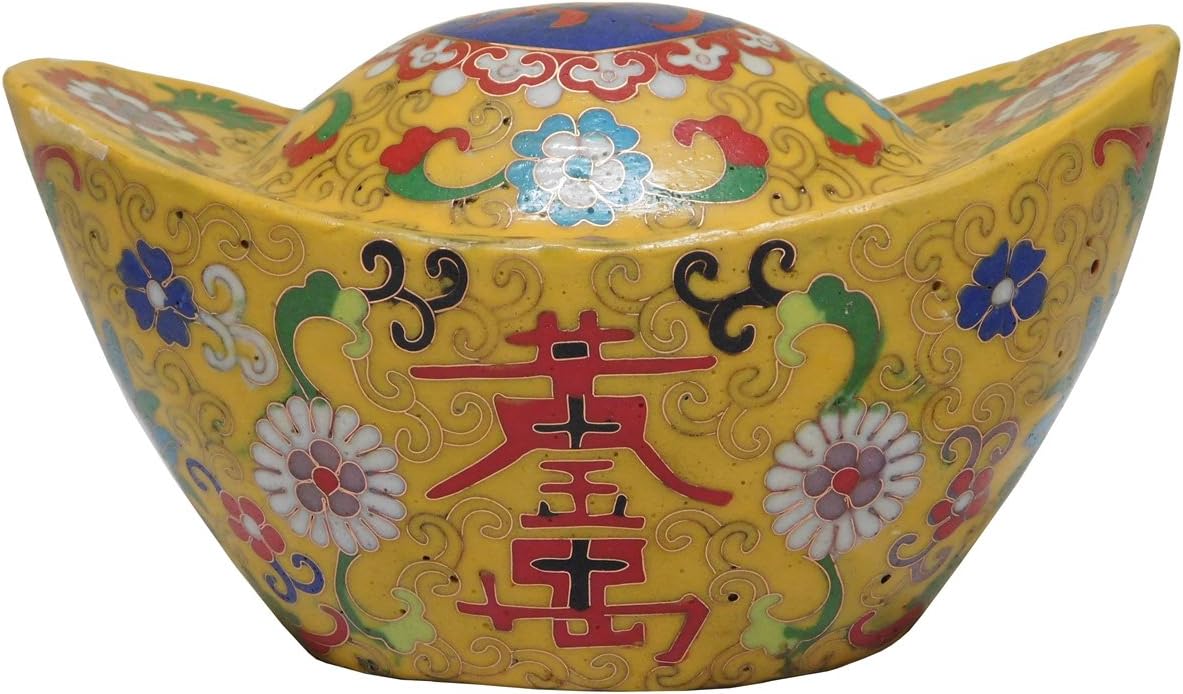 Chinese Metal Yellow Enamel Cloisonne Big Gold Ingot Figure Acs2098