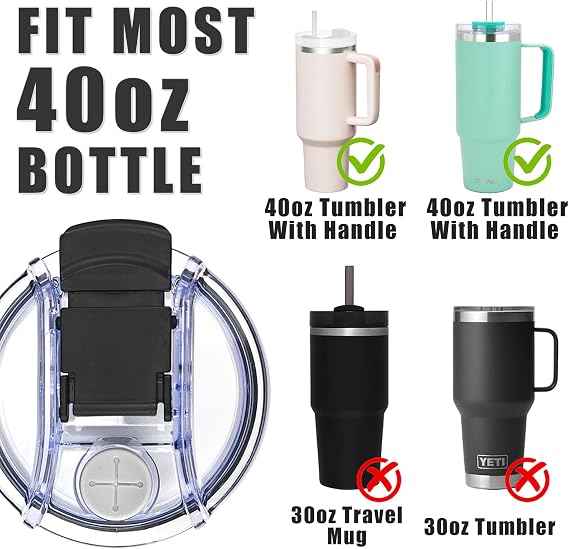 40oz Tumbler Replacement Lid for Stanley Tumbler with Handle,2 PACK Spill proof Lid for Stanley Quencher 2.0,Dust-Proof Lid Stanley Cup Accessories (40oz, 2PACK)