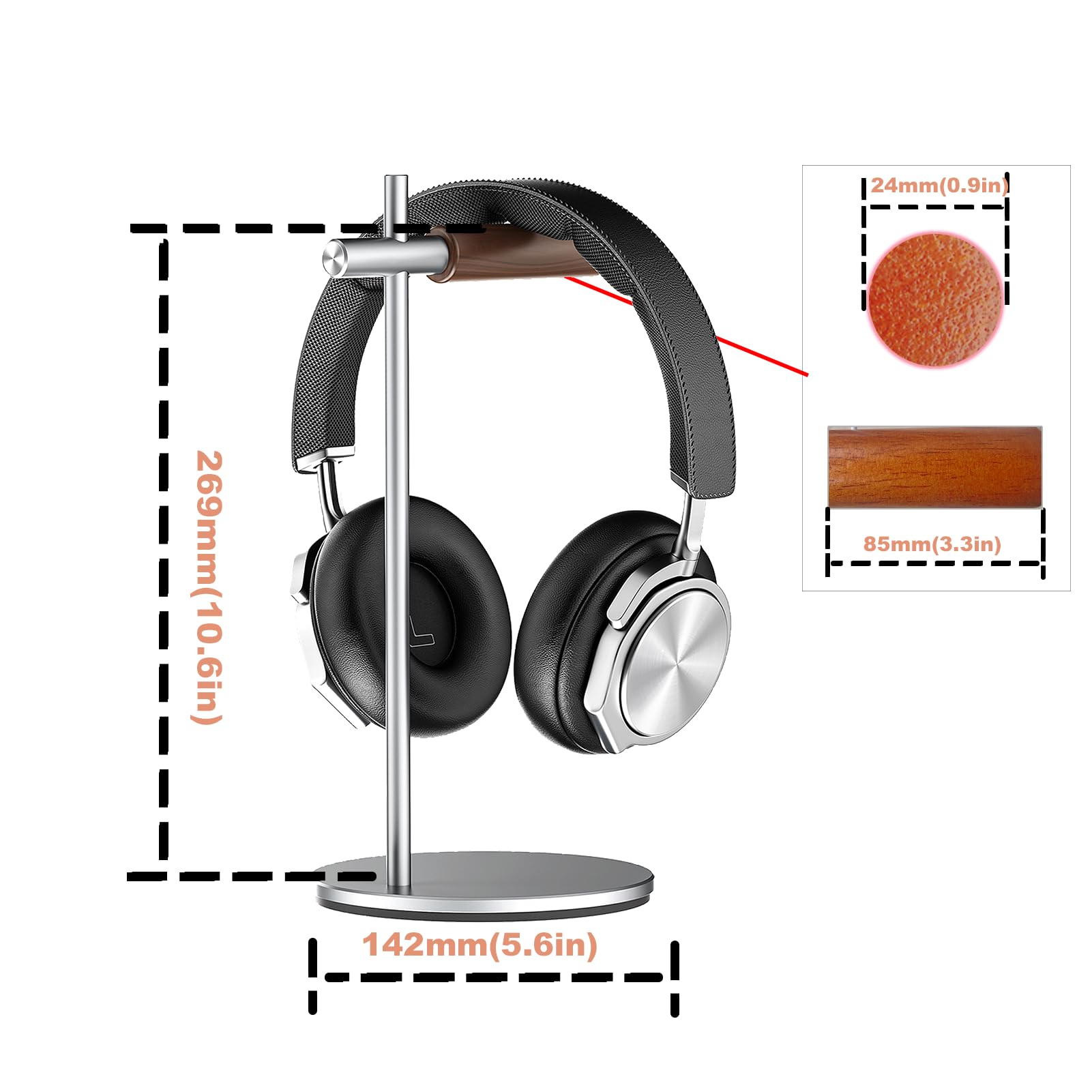 Kopfhörerständer aus Eichenholz, Headset Ständer für Schreibtisch, Universal Halterung Halter für Airpods Max, Bose, Beats, Gaming, VR Display Stand (Silber)