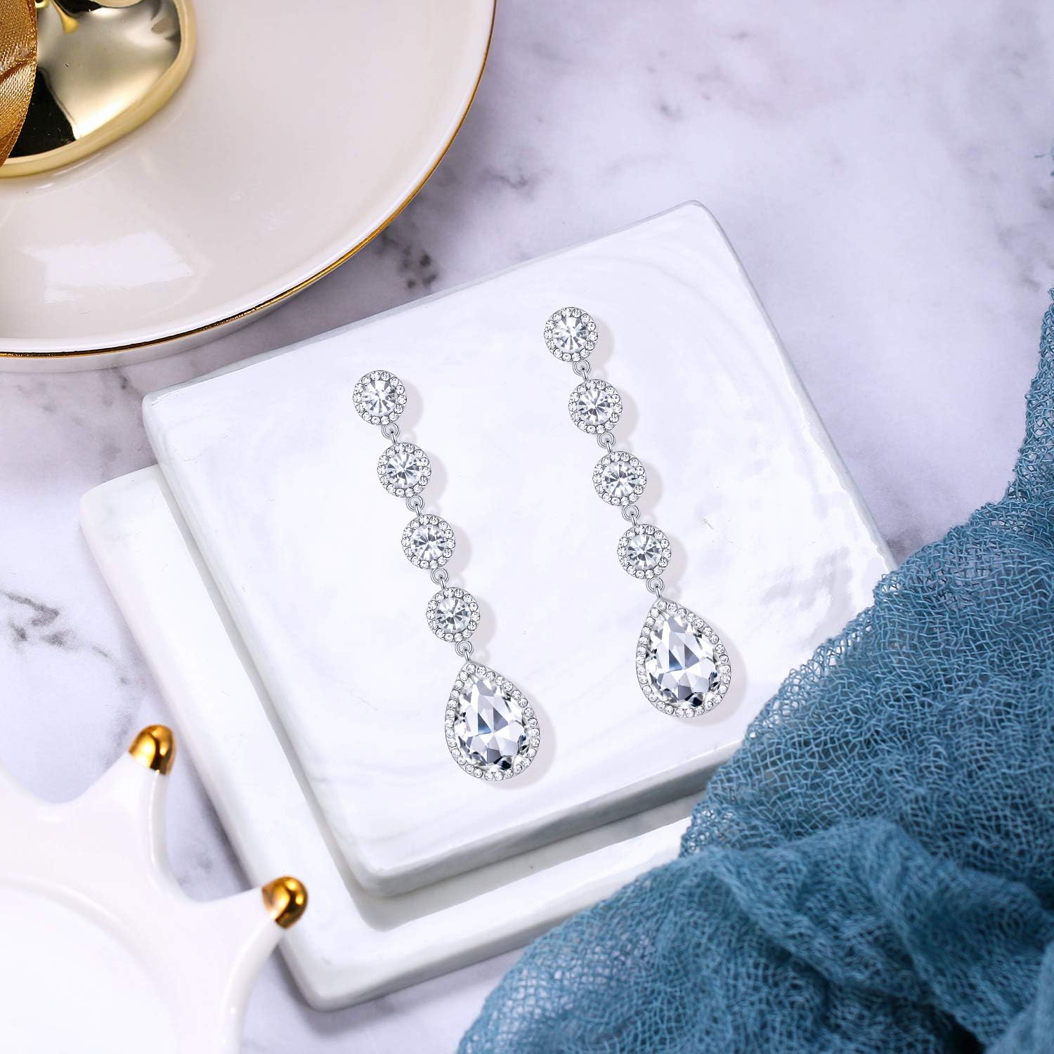 BriLove Women's Elegant Wedding Bridal Crystal Beaded Teardrop Chandelier Dangle Earrings - Image 5