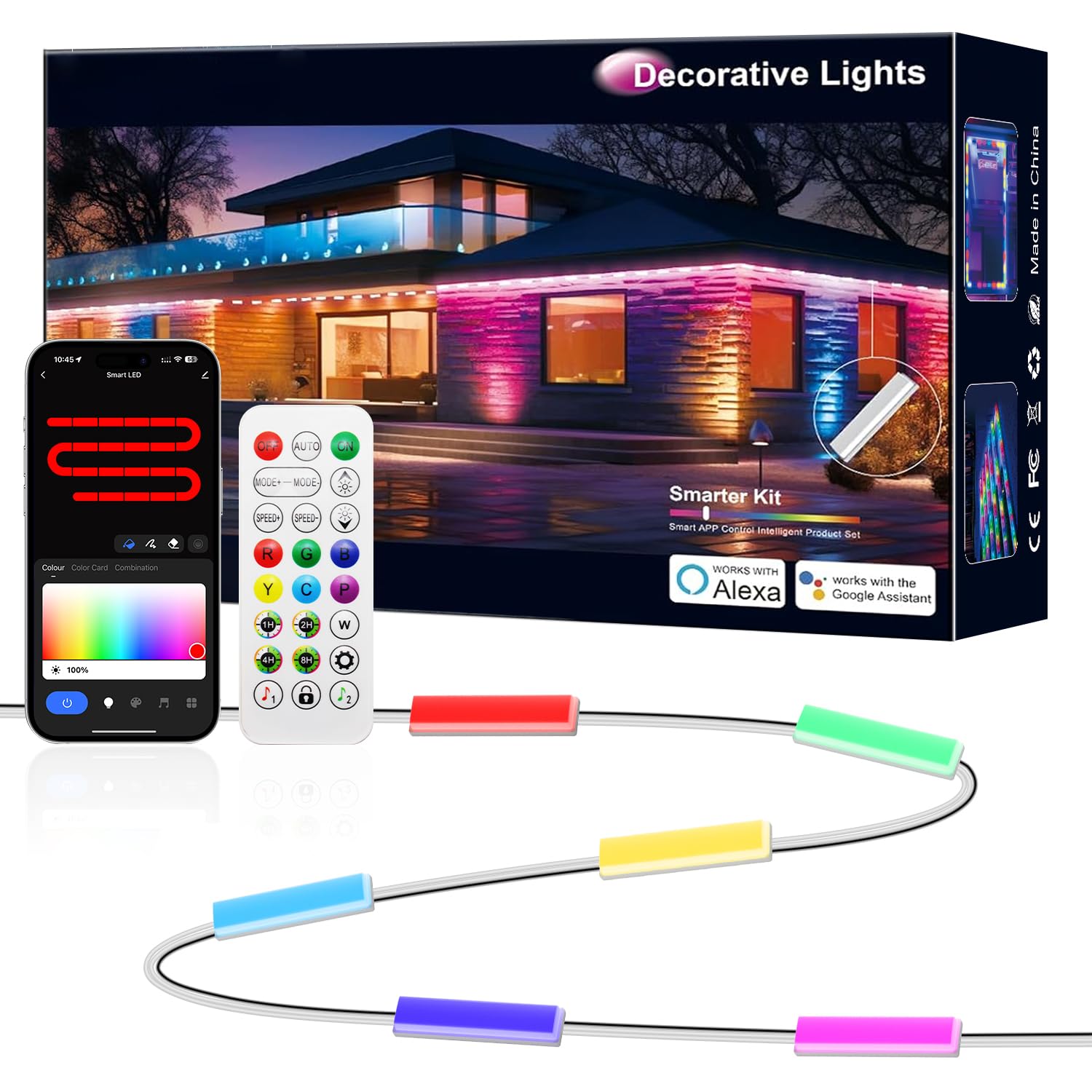 30FT LED Storefront Lights for House & Business – RGB-IC Permanent Outdoor Lights, IP67 Waterproof, App & Remote Control, Color-Chasing Under Eaves Window Decor for Shops, Party Lighting