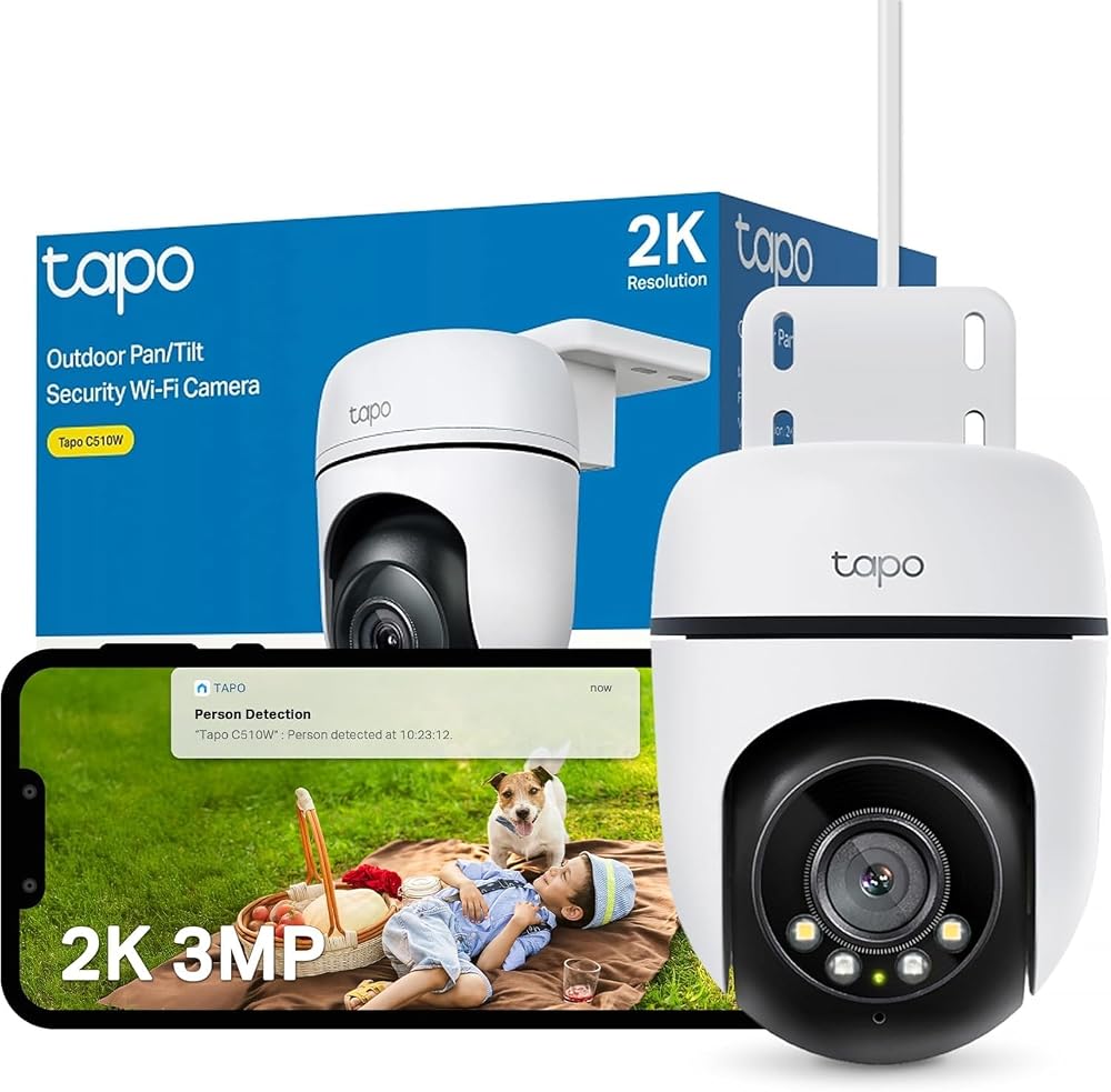 Tapo 2K Camera Exterieur WiFi 360° Vision Nocturne Couleur,C510W | Détection de Personne et Suivi de Mouvement, Étanche IP65, Alarme sonore Personnalisable