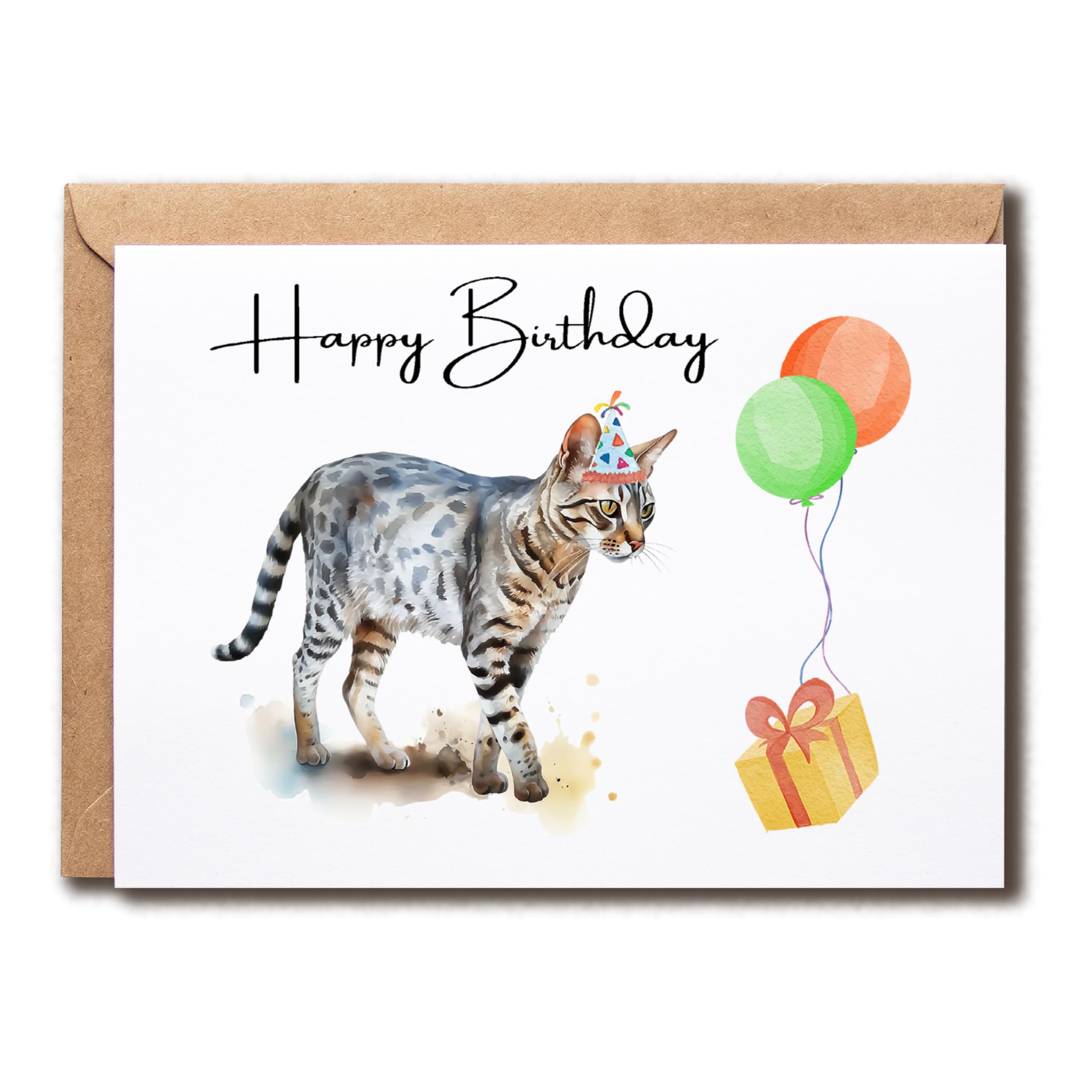 LKSDesigns Egyptian Mau Cat Birthday Card - Birthday Balloons Card - Egyptian Mau Card - Egyptian Mau Birthday Card - Hilarious Card