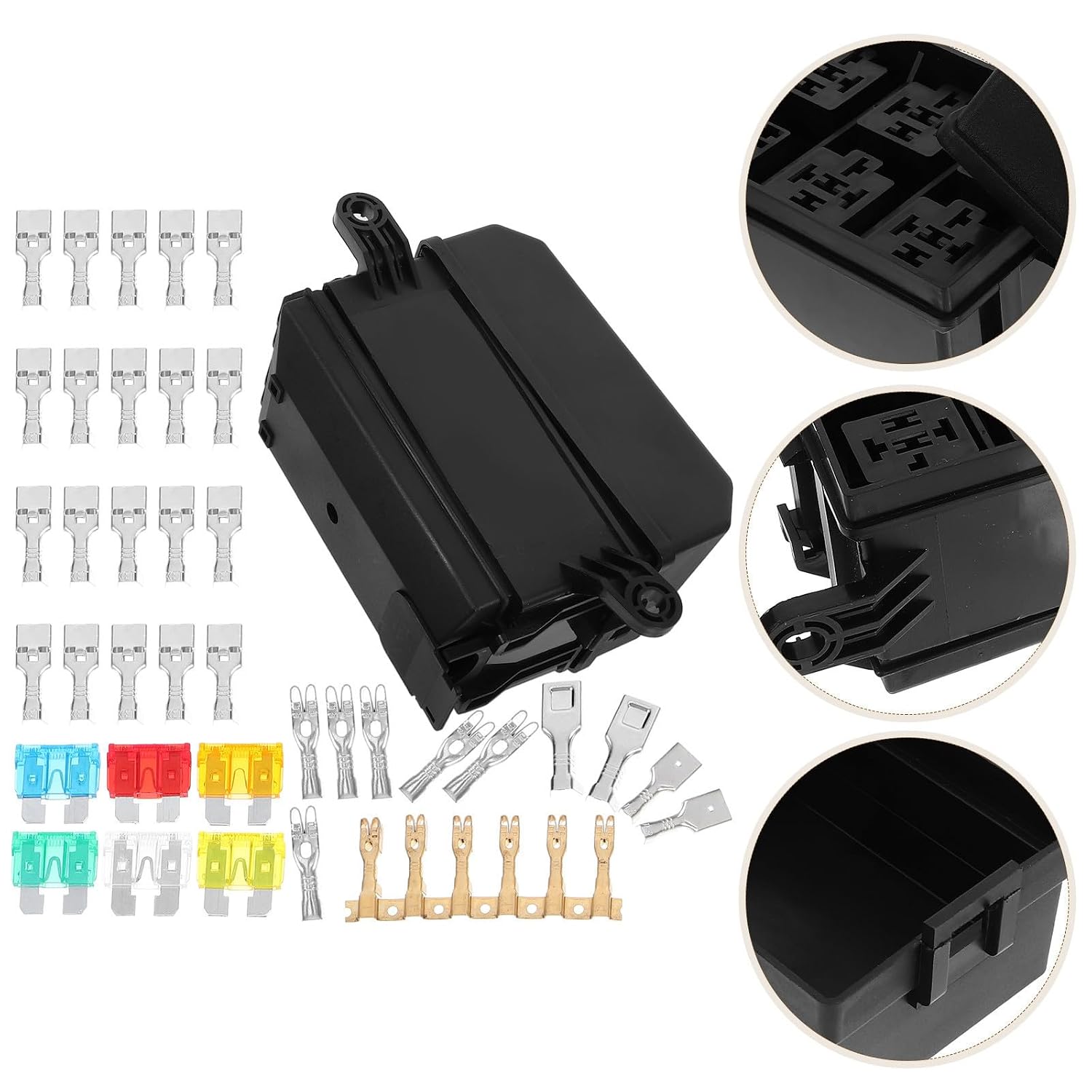 Automotive Fuse Relay Box 6 Way Car Fuse Block with Relay Holder Plastic Sturdy Stylish Design for Car Interior Replacement Electrical Accessory