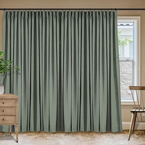 Miniatura 184 de Frelement Cortinas plisadas de lino de algodón extra anchas para oscurecer la habitación, 120 pulgadas de ancho x 96 pulgadas de largo, cortinas