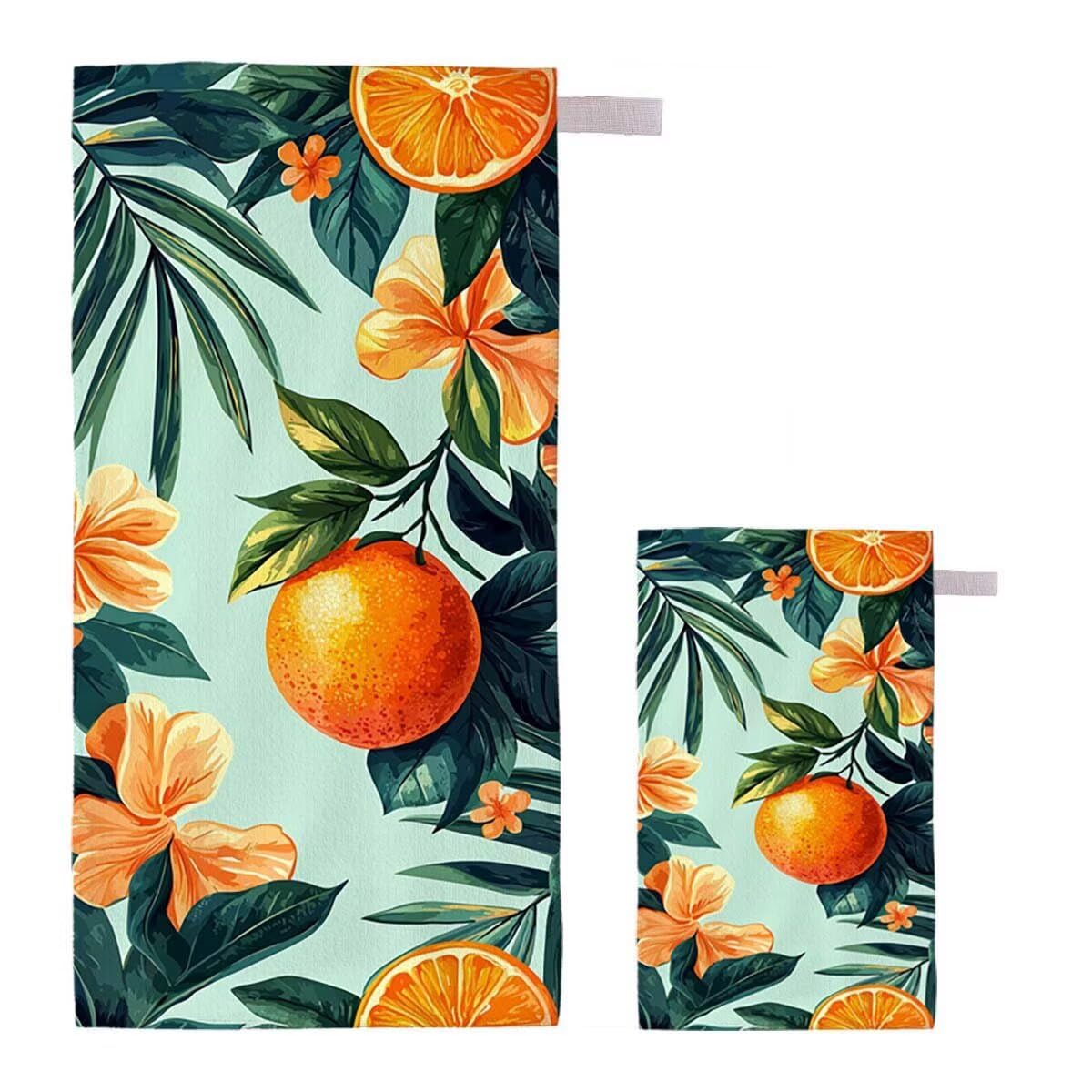 Telo Mare XXL 220x100cm/35x70cm, 2 Set Telo Mare Microfibra Frutta Asciugamano Palestra Uomo, Antisabbia, Leggero, Asciugatura Rapida, Teli da Spiaggia Grandi Accessori per Camping Natation Yoga D-96