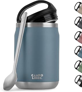 Campo Libre.® Lotta, Thermobehälter für Essen, Edelstahl Thermobecher Essen mit Löffel, Warmhaltebehälter Essen, Mueslicup oder Babybrei Warmhaltebox, Thermo-Essensbehälter, Blue, 800ml