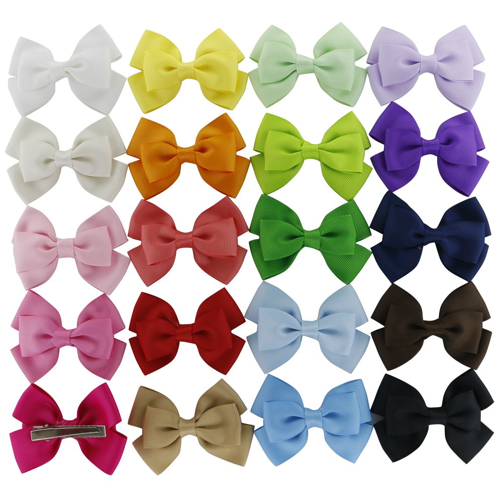 QingHan 20 Colors 3" Boutique Hair Bows Alligator Clips For Girls Kids Teens