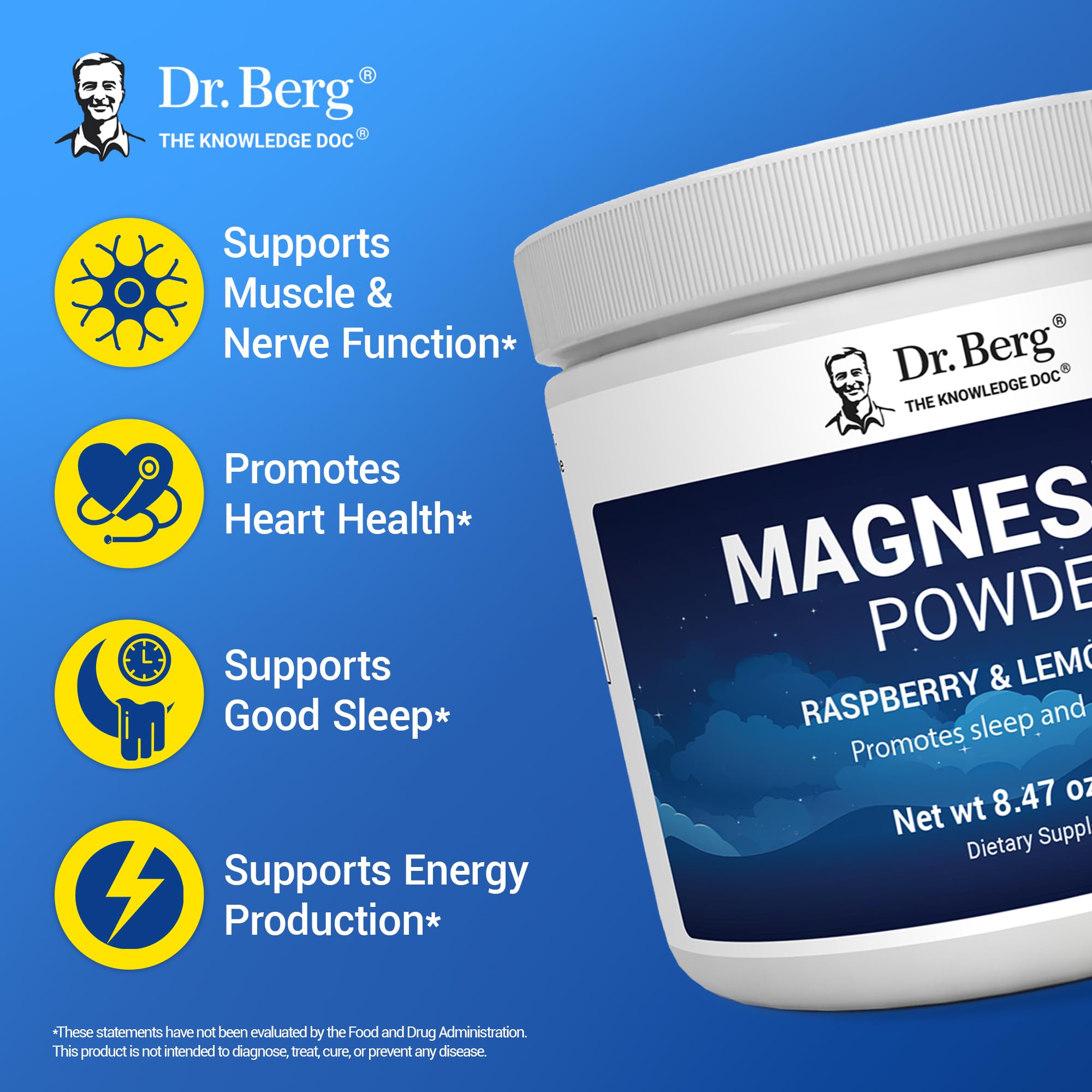 Dr. Berg Magnesium Glycinate Powder for Sleep, Relaxation, & Stress Relief - Now Includes Vitamin D3 & Zinc - Delicious Raspberry & Lemon Flavor (50 Servings) Magnesium Powder - Magnesium Drink Powder — Amazon image 3