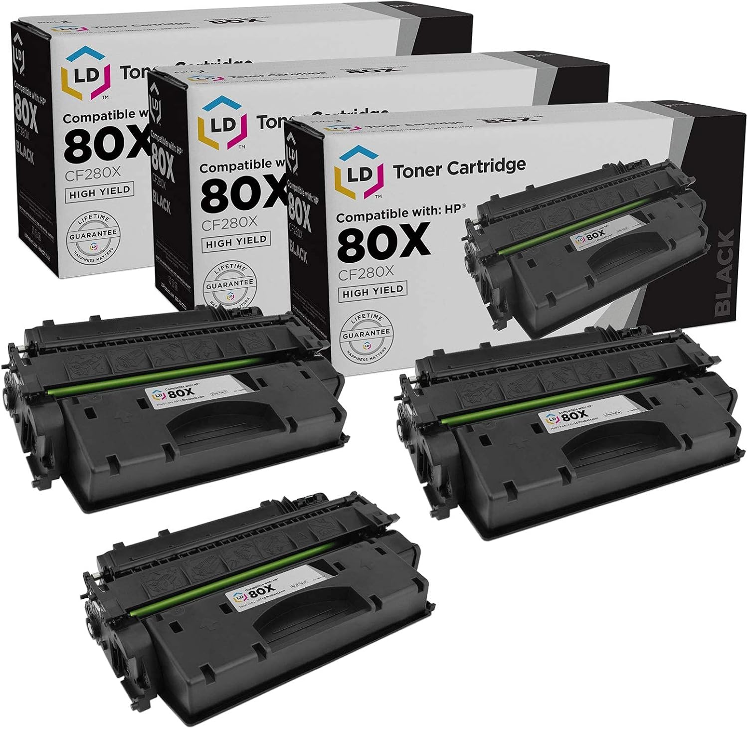 LD Compatible Toner Cartridge Replacements for HP 80X CF280X High Yield (Black, 3-Pack)