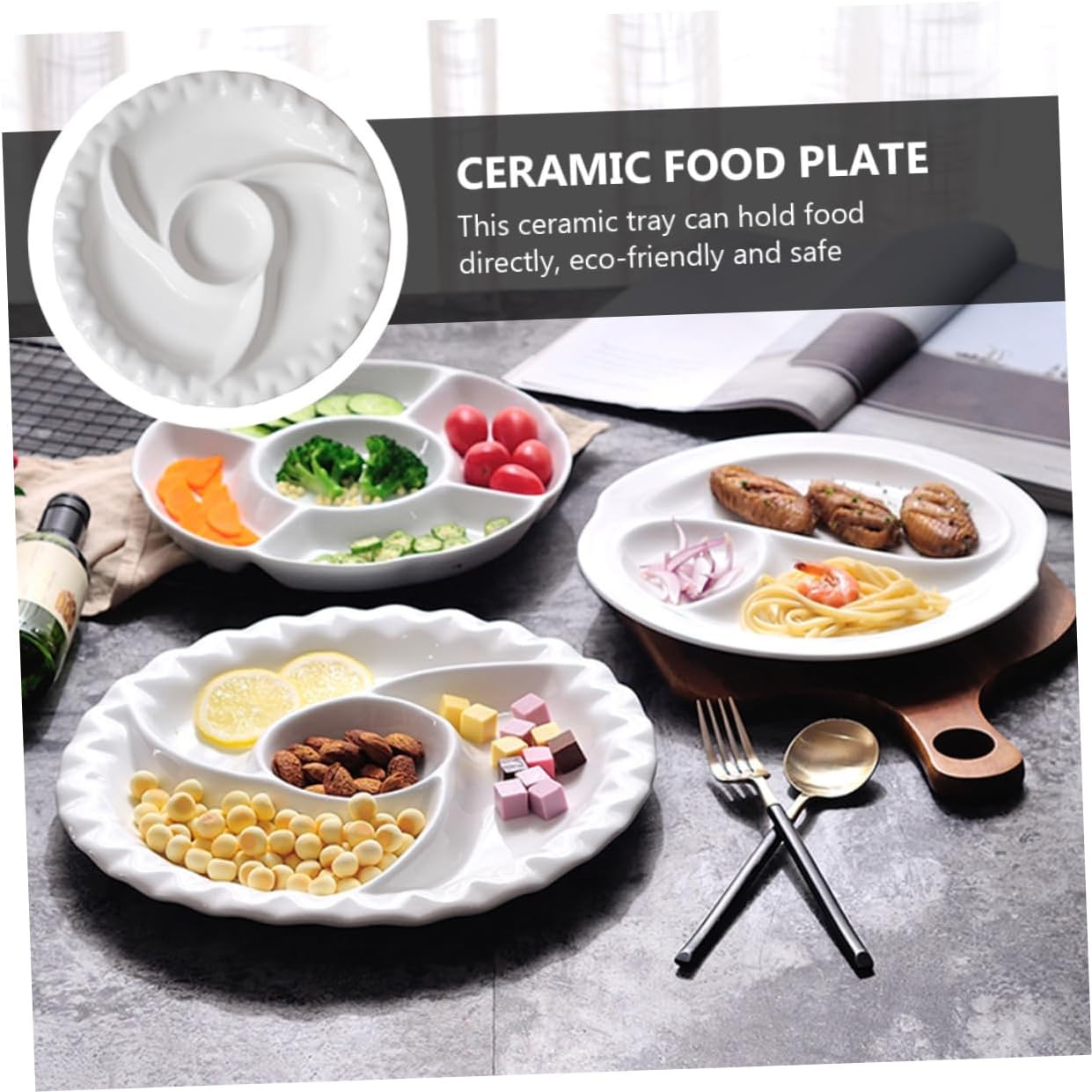 Elegant Divided Ceramic Fruit Plate Creative Food Serving Tray for Breakfast Snacks Desserts for Home Parties Restaurants More