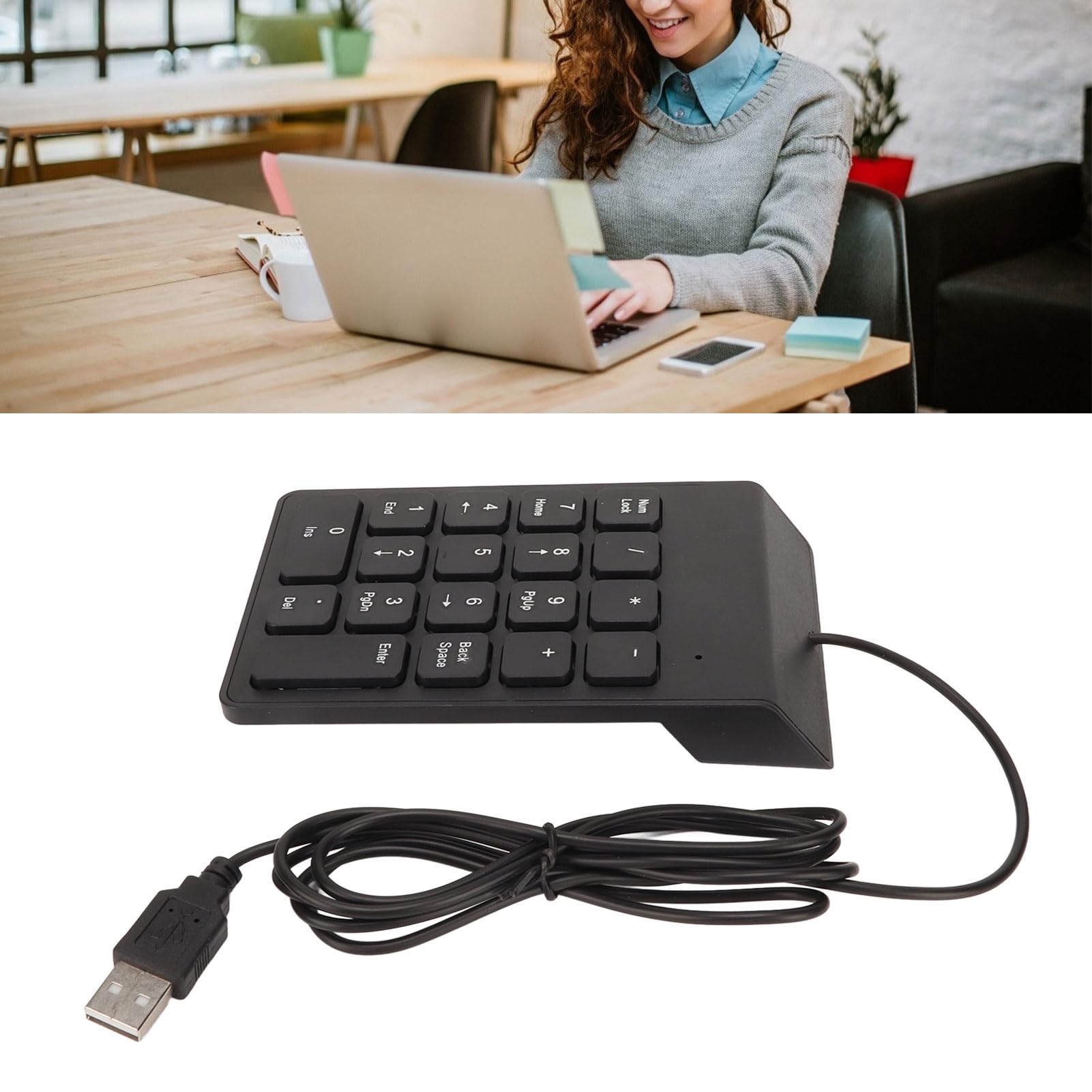 Acouto Przewodowa Klawiatura Numeryczna 18 Klawiszy Ergonomiczny Interfejs USB Typu Plug and Play Ciche Pisanie Klawiatura Numeryczna do Komputera Stacjonarnego Laptop 5 Sztuk Zmniejsza Obciążenie