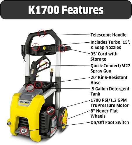 Miniatura 3 de Karcher K1700 1700 PSI 1.2 GPM TruPressure Lavadora a presión eléctrica y lavado de autos Meguiar's Gold Class - para el Día del Padre, da el regalo