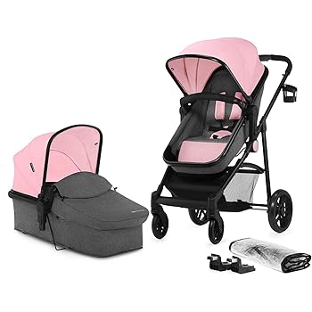 pink and white pram