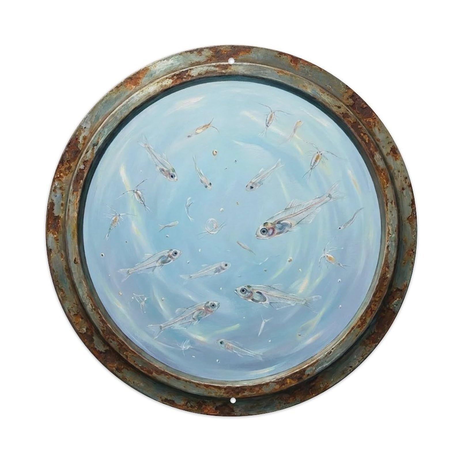Vintage Porthole Larval Drift Ship Window Under Deep Metal Tin Sign