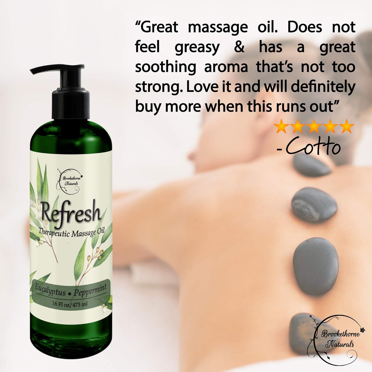 Refresh Massage Oil with Eucalyptus & Peppermint Essential Oils - Great for Massage Therapy. Stress Relief & All Natural Muscle Relaxer. Ideal for Full Body Massage – Nut Free Formula 16oz : Health & Household