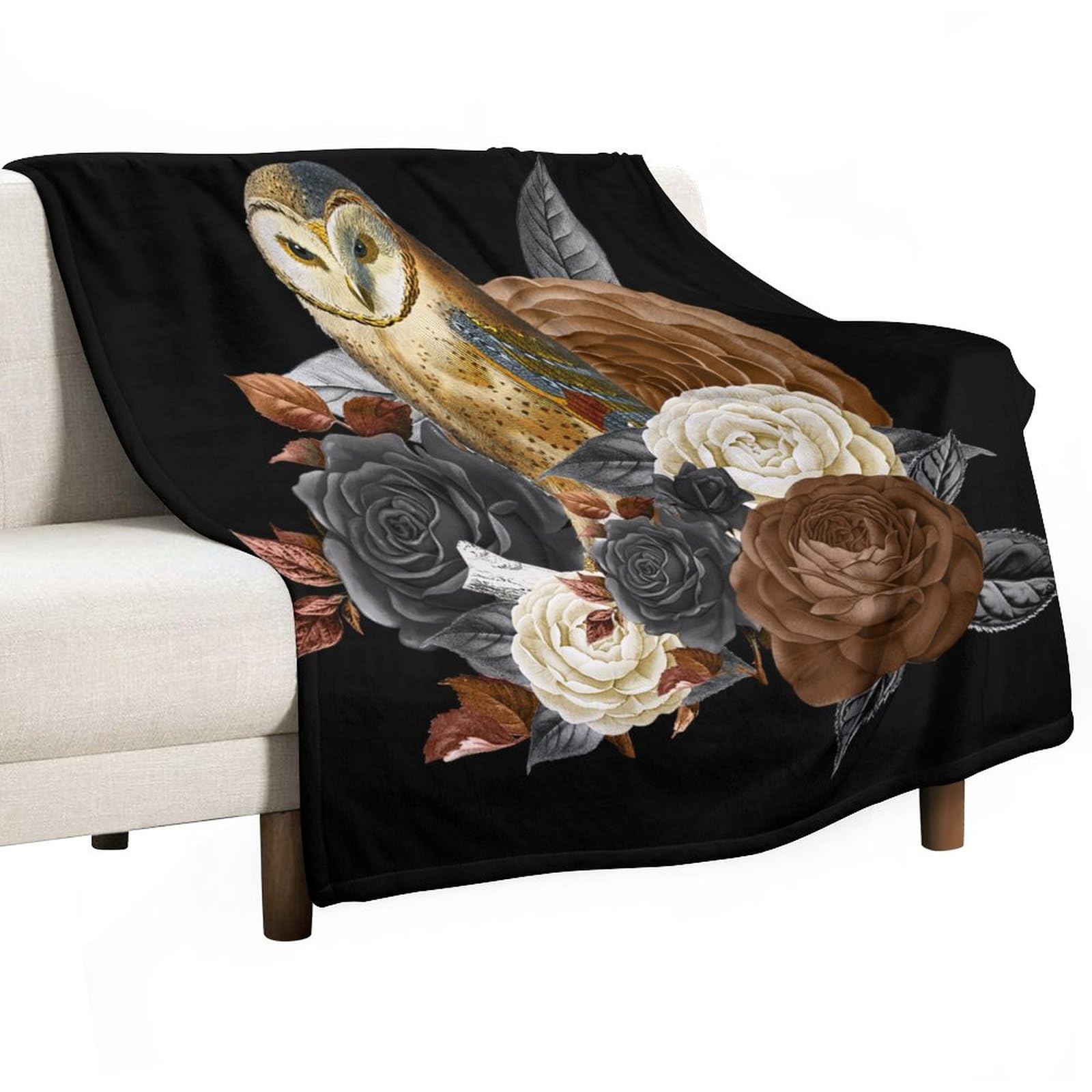 Couverture polaire Halloween motif hibou squelette plaid lit canapé